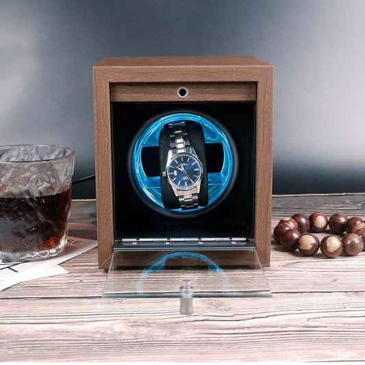 PREORDER: Sophisticated Luxury Walnut Grain Watch Winder Box for One Watch