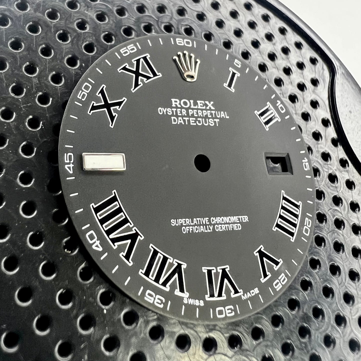 Rolex Datejust II Matte Black Roman Dial (left side view)