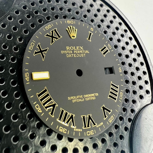 Rolex Datejust II Matte Black Roman Dial (left side view)