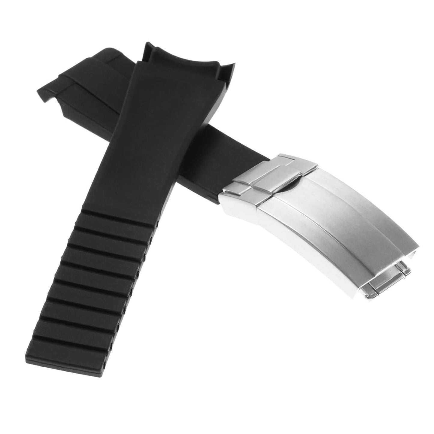 Black Curved End Rubber Replacement Strap for Rolex