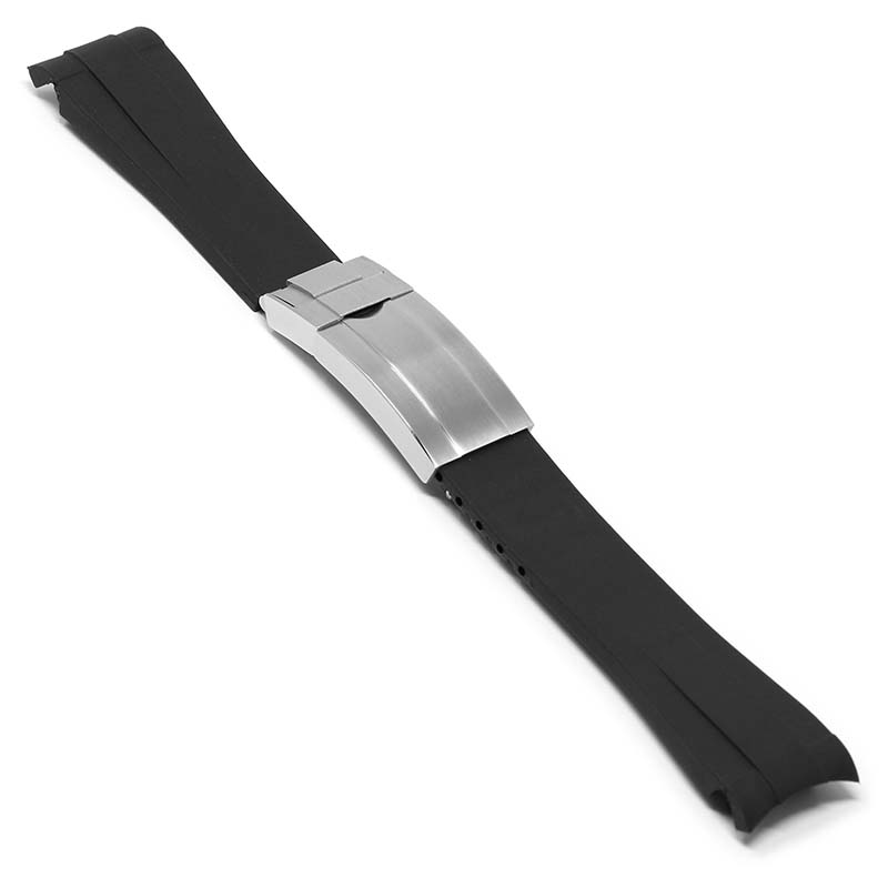 Black Curved End Rubber Replacement Strap for Rolex
