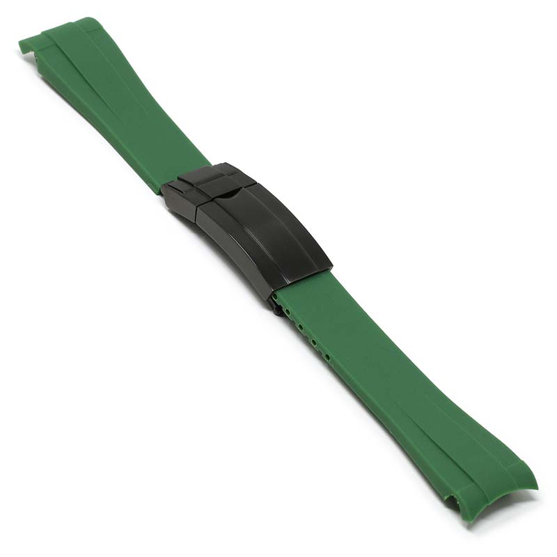 Green Curved End Rubber Replacement Strap for Rolex
