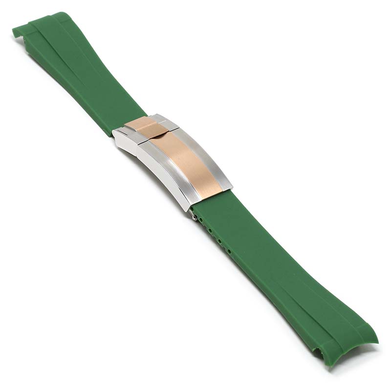 Green Curved End Rubber Replacement Strap for Rolex