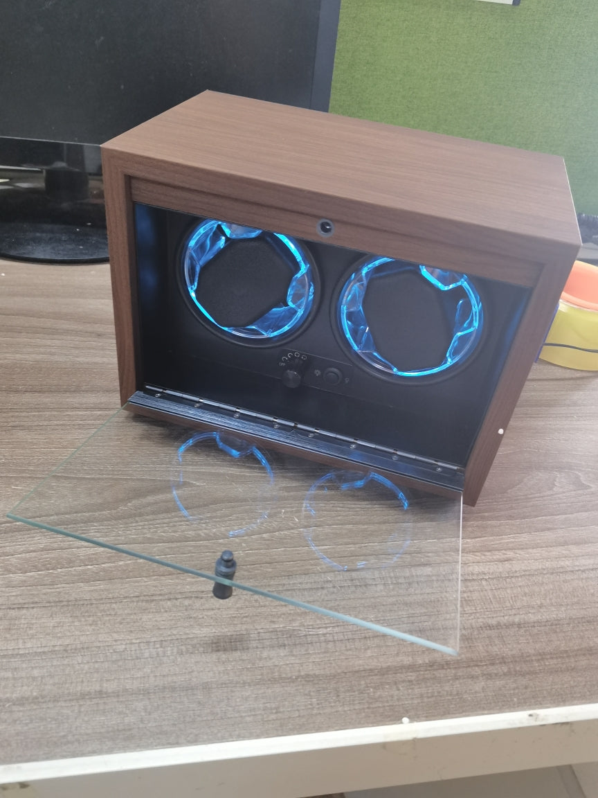 PREORDER: Sophisticated Luxury Walnut Grain Watch Winder Box for Two Watches