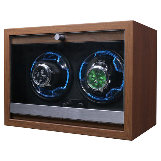 PREORDER: Sophisticated Luxury Walnut Grain Watch Winder Box for Two Watches