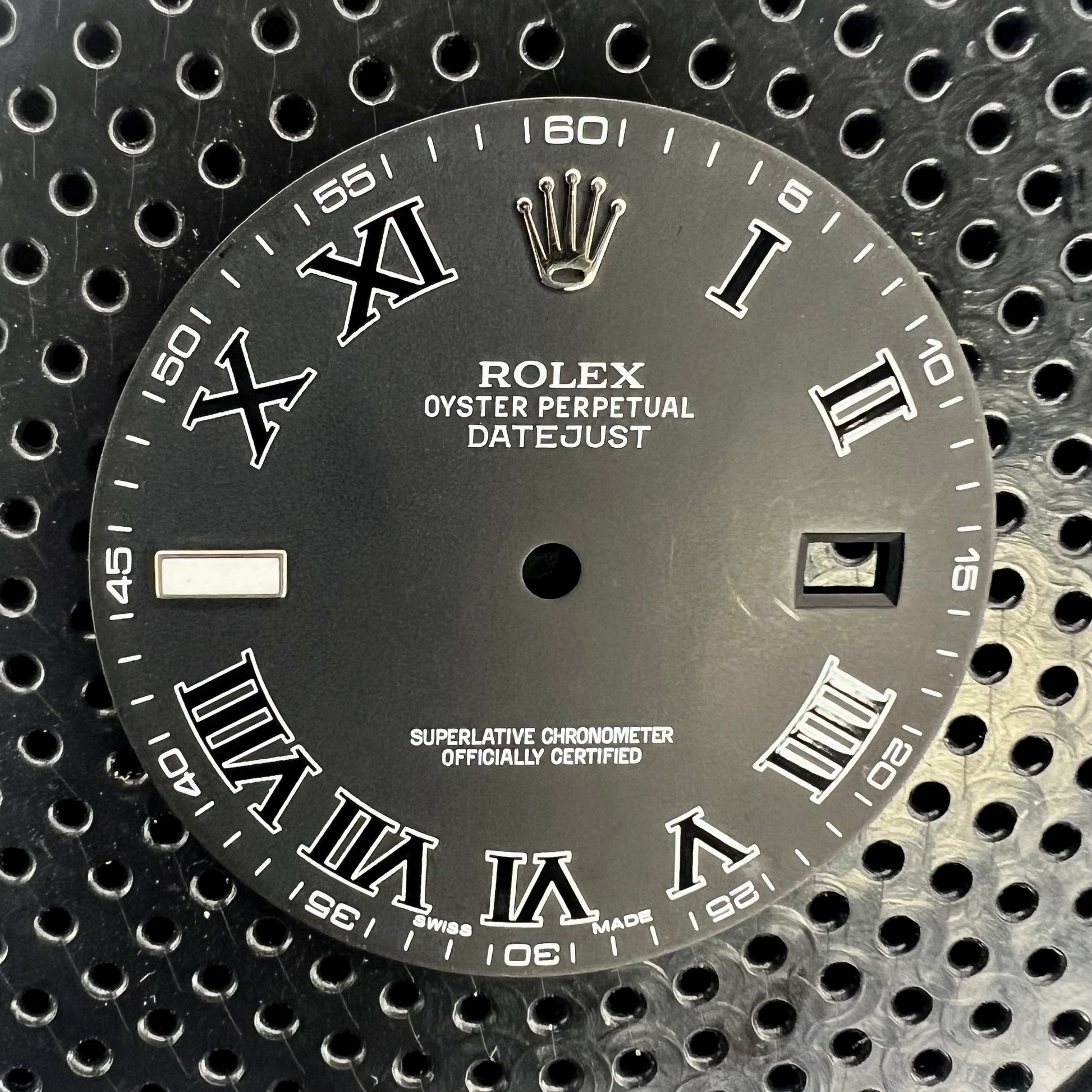 Rolex Datejust II Matte Black Roman Dial (top view)