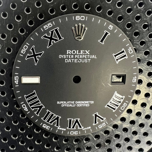 Rolex Datejust II Matte Black Roman Dial (top view)
