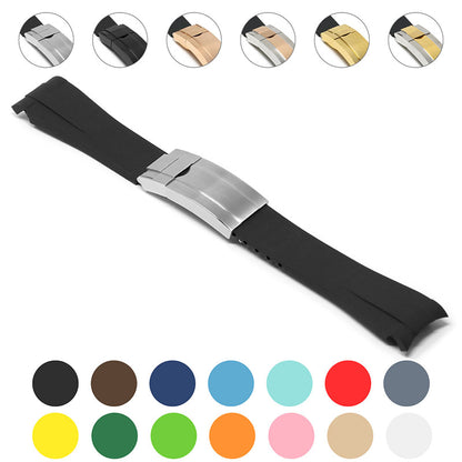 Black Curved End Rubber Replacement Strap for Rolex