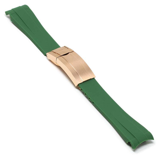 Green Curved End Rubber Replacement Strap for Rolex